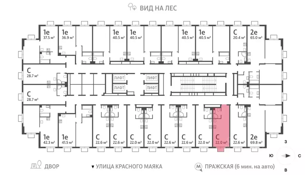 Студия Москва Парксайд жилой комплекс, 2 (22.0 м) - Фото 1