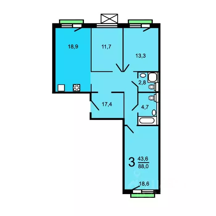 4-к кв. Москва Цимлянская ул., 3к2 (88.0 м) - Фото 1