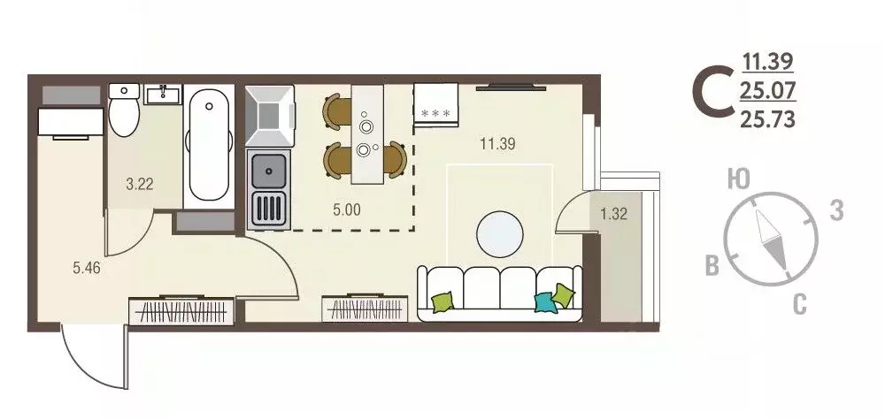 Студия Курская область, Курск ул. Энгельса, 115 (25.73 м) - Фото 1