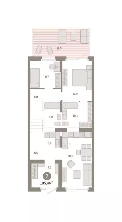 2-комнатная квартира: Омск, улица Крупской, 11 (105.43 м) - Фото 2