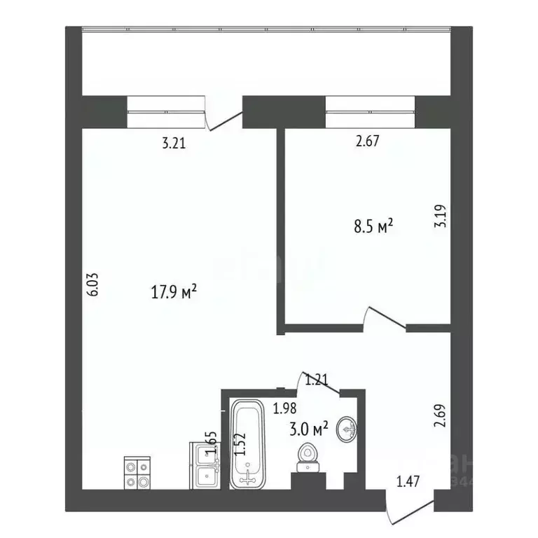 1-к кв. Тюменская область, Тюмень ул. Щербакова, 140 (34.4 м) - Фото 2