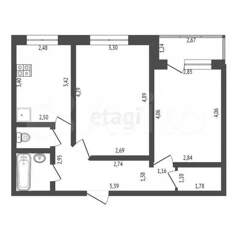 2-к. квартира, 51,1 м, 4/9 эт. - Фото 0
