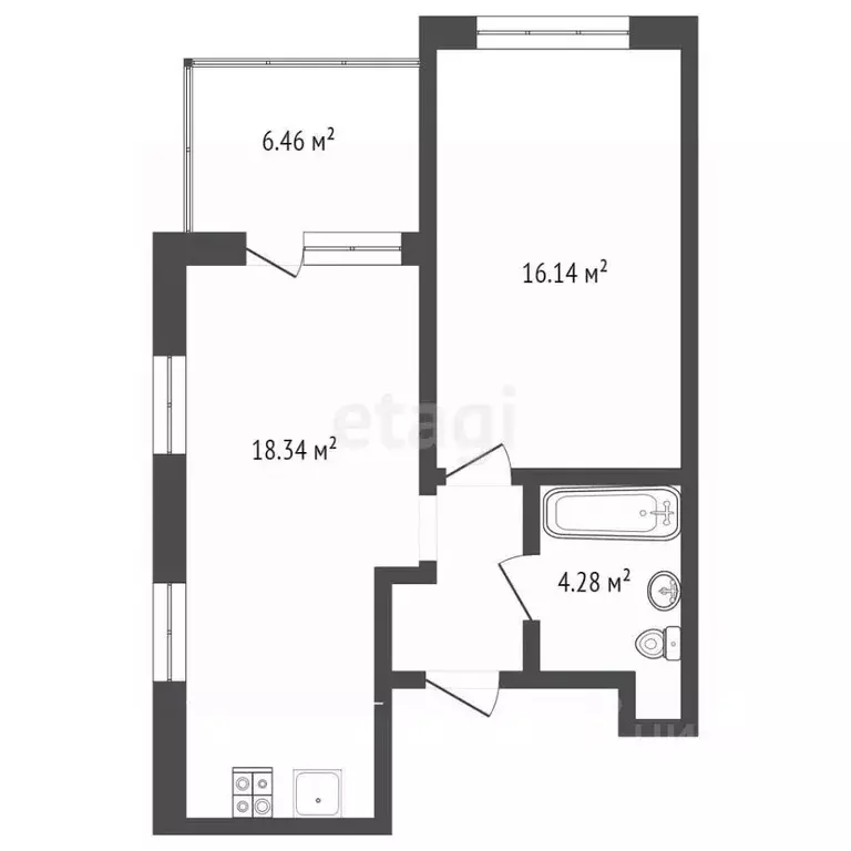 1-к кв. Брянская область, Брянск Бежицкая ул., 21Б (45.8 м) - Фото 2