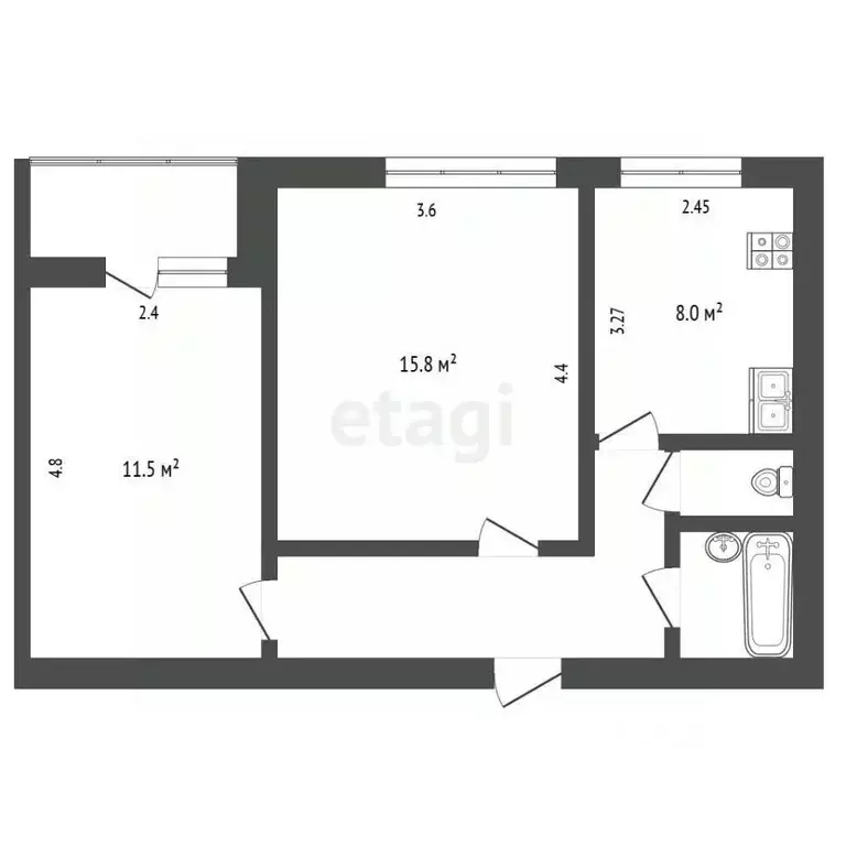 2-к кв. Белгородская область, Белгород просп. Ватутина, 12А (48.5 м) - Фото 2