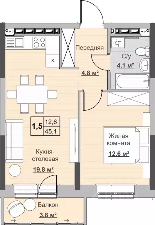 1-к кв. Удмуртия, Ижевск ул. Ухтомского (45.0 м) - Фото 0