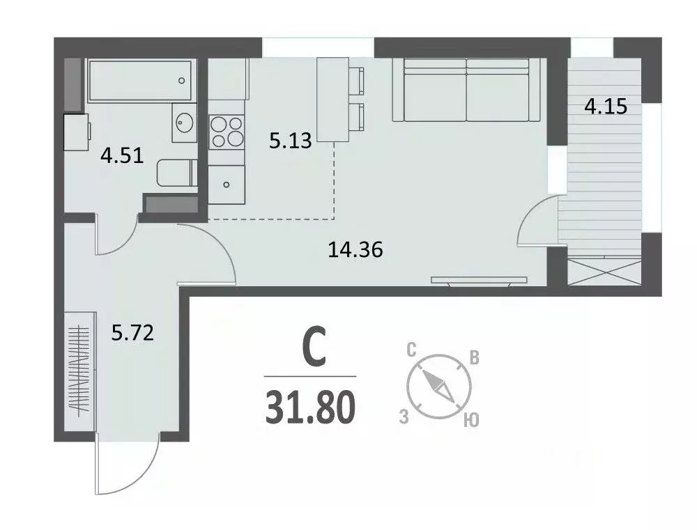 Студия Курская область, Курск Хуторская ул., 33 (31.8 м) - Фото 0