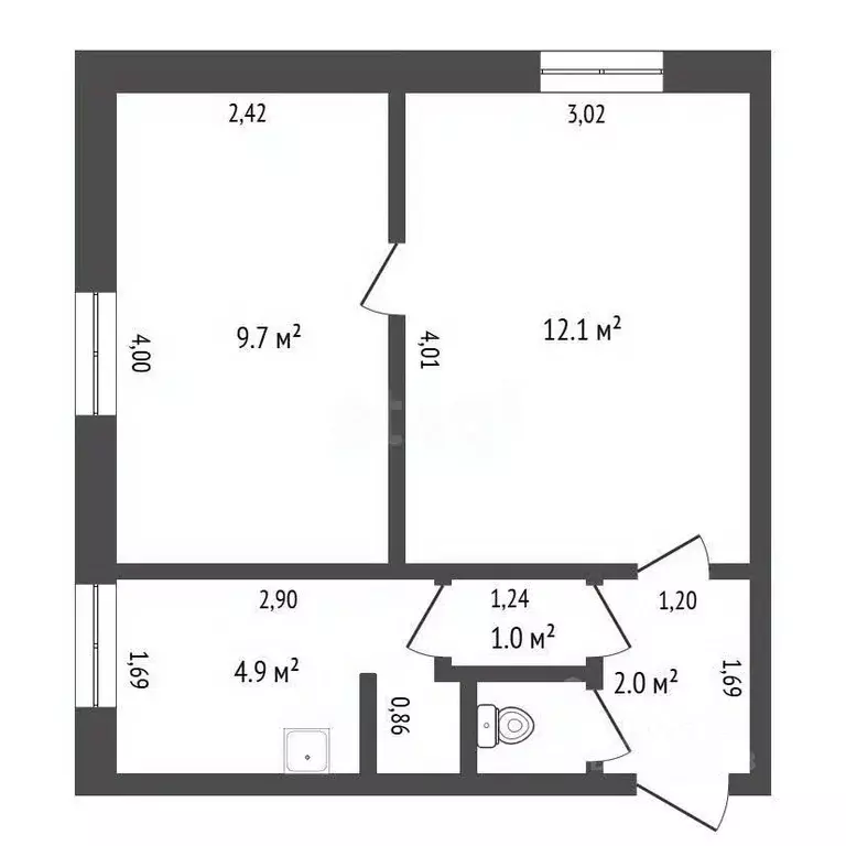 2-к кв. Амурская область, Благовещенск ул. 50 лет Октября, 62/6 (30.6 ... - Фото 1