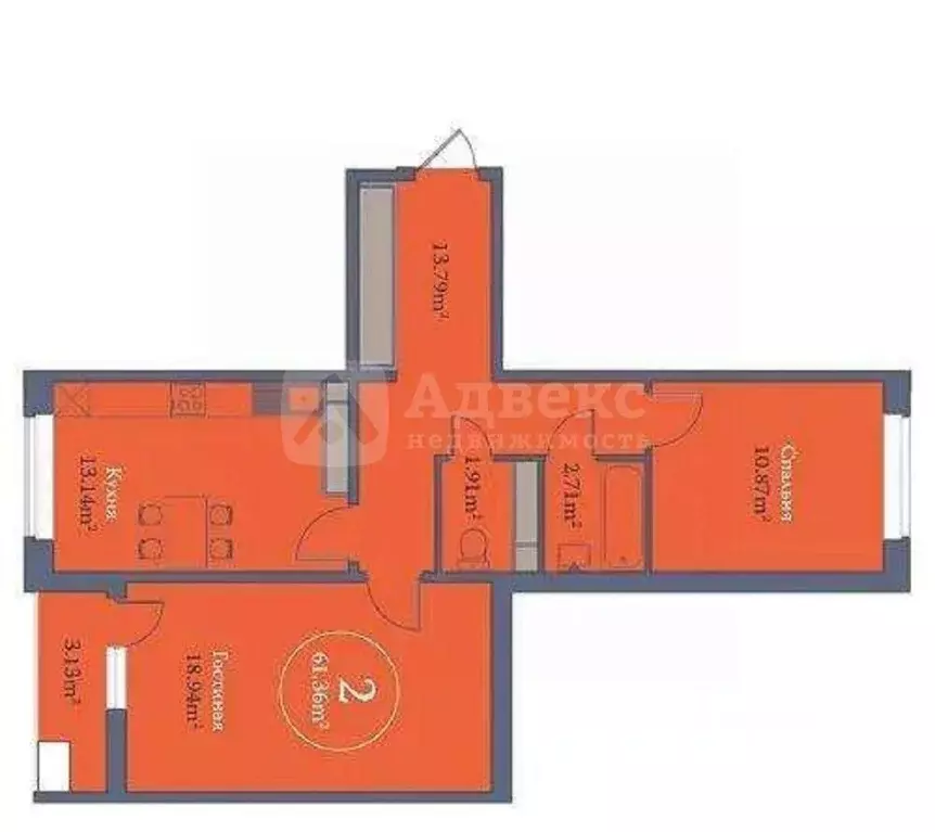 2-к кв. Тюменская область, Тюмень ул. Василия Подшибякина, 19 (61.4 м) - Фото 1