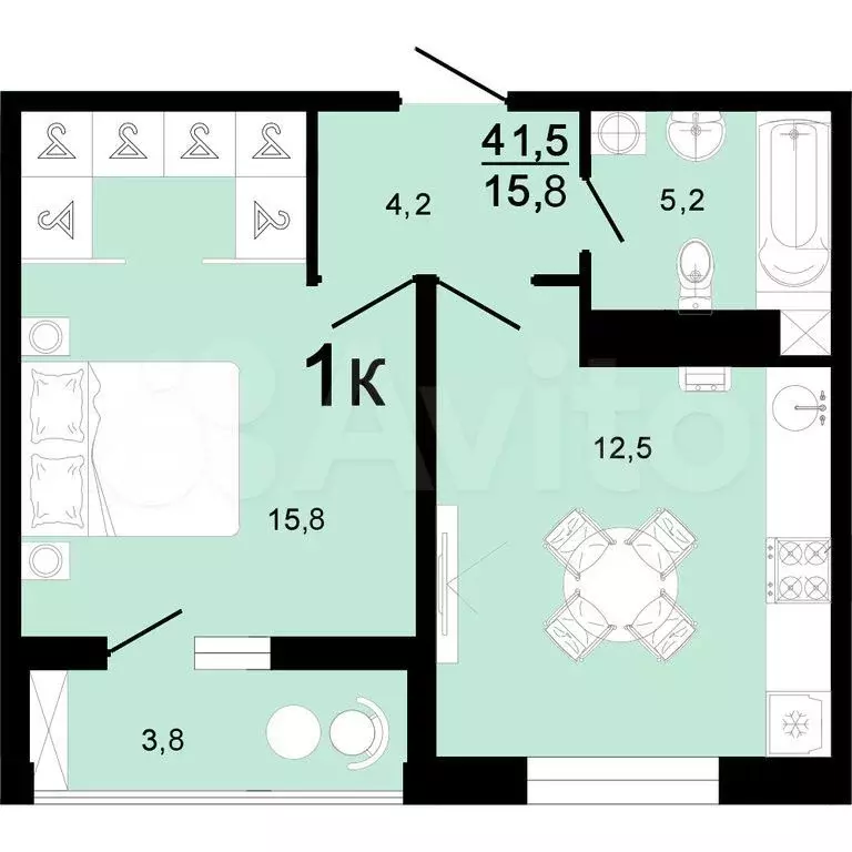 1-к. квартира, 41,5 м, 1/8 эт. - Фото 1