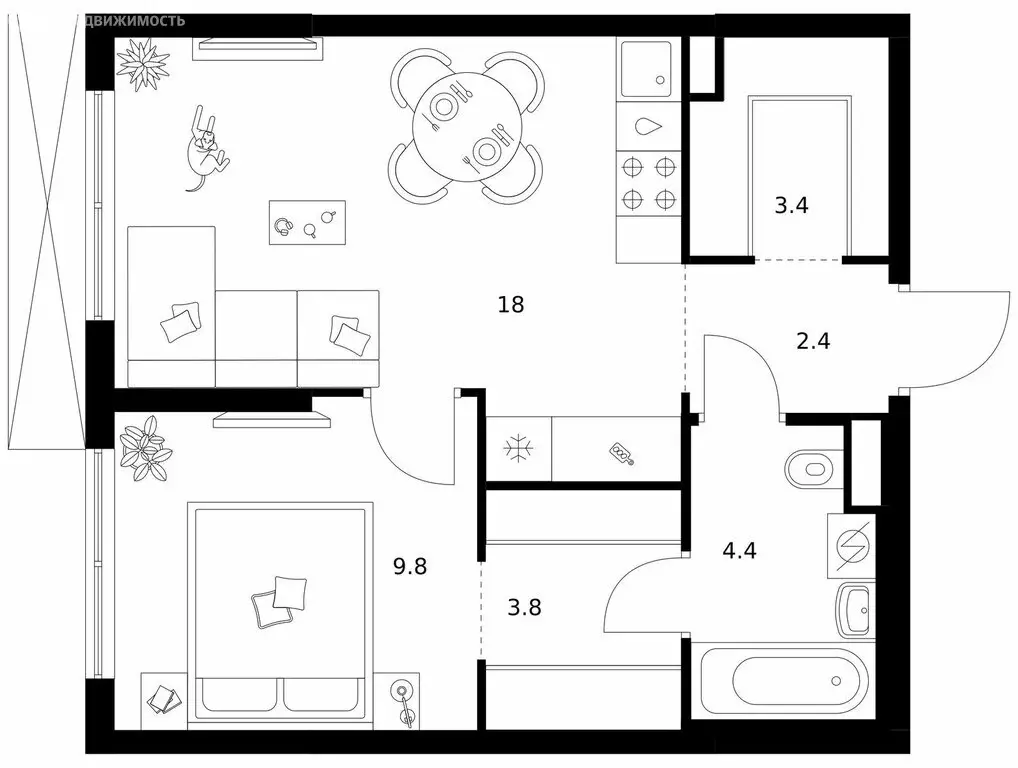 1-комнатная квартира: Москва, жилой комплекс Кавказский Бульвар 51, ... - Фото 1