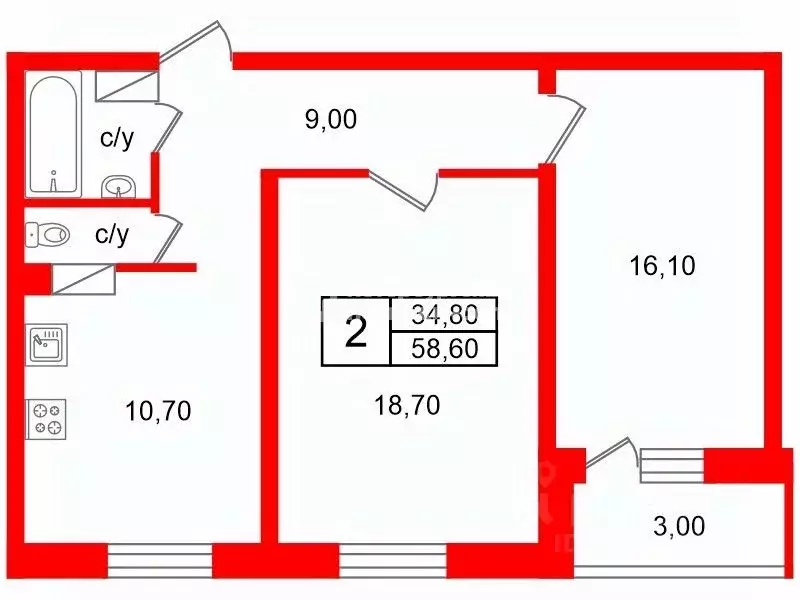 2-к кв. Санкт-Петербург Варшавская ул., 23к2 (58.6 м) - Фото 1