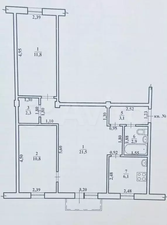 3-к. квартира, 58,5 м, 3/5 эт. - Фото 0