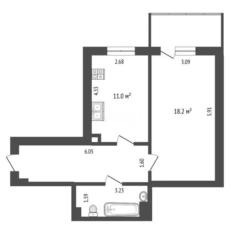 1-комнатная квартира: Омск, 11-я Ремесленная улица, 25 (43.9 м) - Фото 1