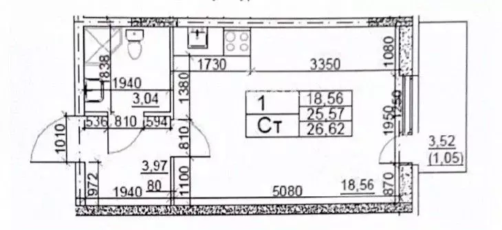 Студия Санкт-Петербург пос. Шушары, Московское ш., 262к4 (26.62 м) - Фото 1