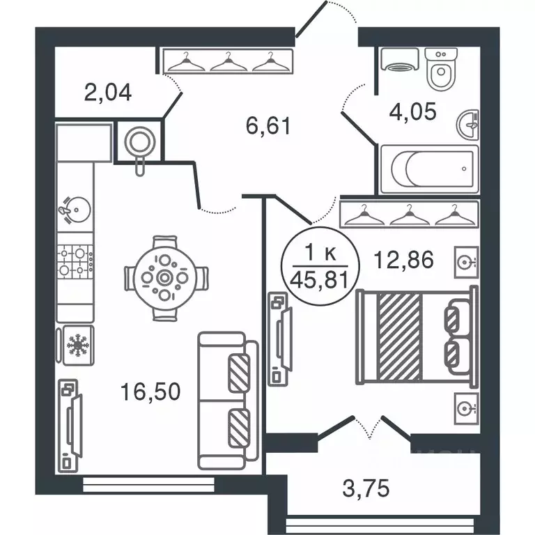 1-к кв. Тверская область, Тверь Бурашевское ш., 60 (45.81 м) - Фото 1