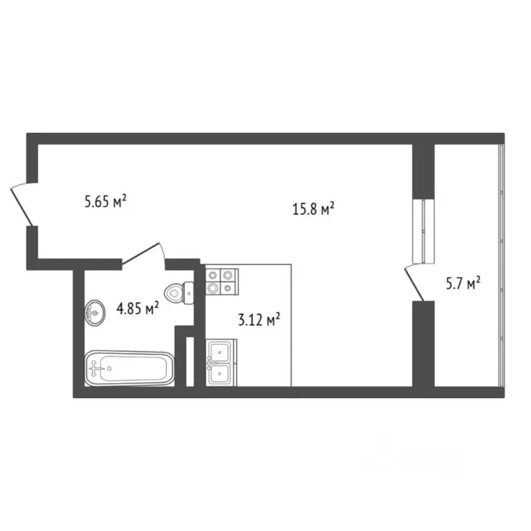 Студия Тюменская область, Тюмень ул. Евгения Войнова, 7 (32.3 м) - Фото 2