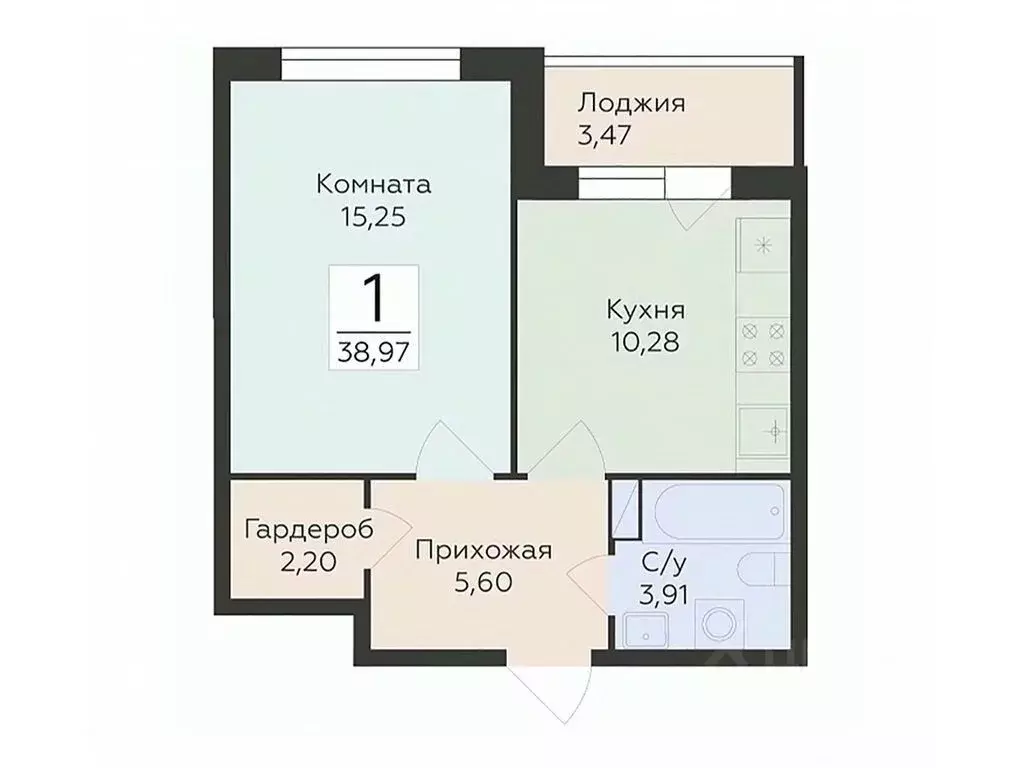 1-к кв. Воронежская область, Воронеж ул. Чапаева, 68Б (38.97 м) - Фото 0