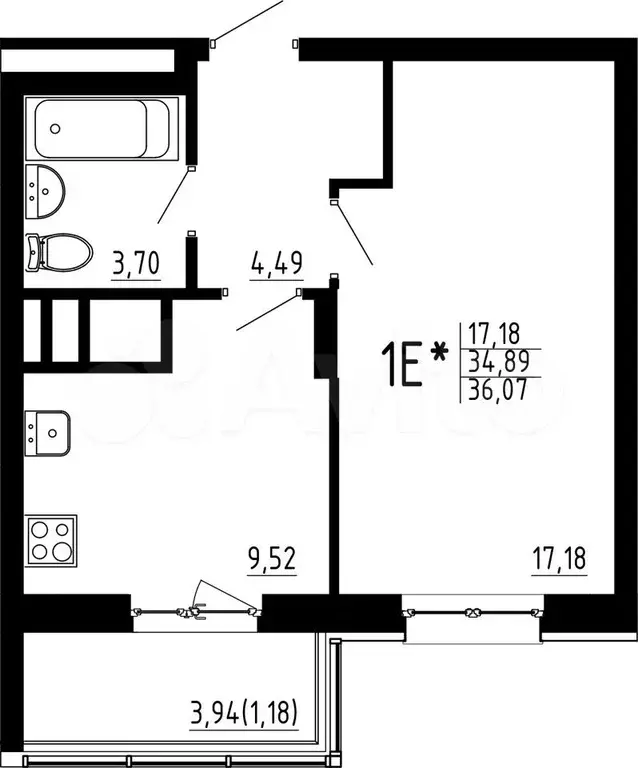 1-к. квартира, 36,1 м, 3/23 эт. - Фото 0