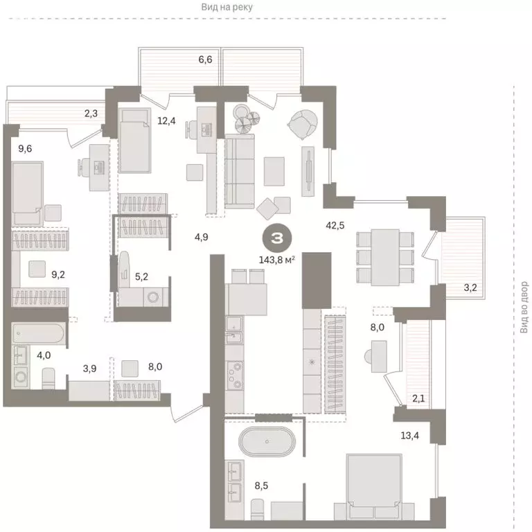 3-комнатная квартира: Тюмень, Краснооктябрьская улица, 4к1 (143.84 м) - Фото 1