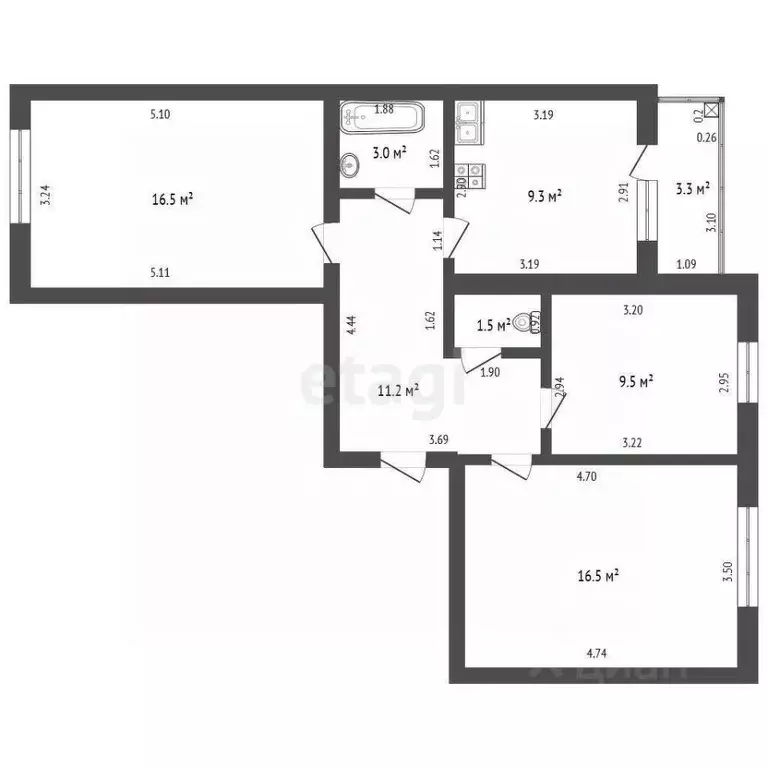 3-к кв. Башкортостан, Стерлитамак Солнечный мкр, ул. Юрматинская, 1Б ... - Фото 2