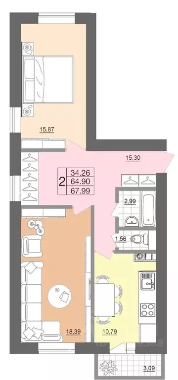 2-к кв. Смоленская область, Смоленск Вяземская ул., 34Б (67.99 м) - Фото 0