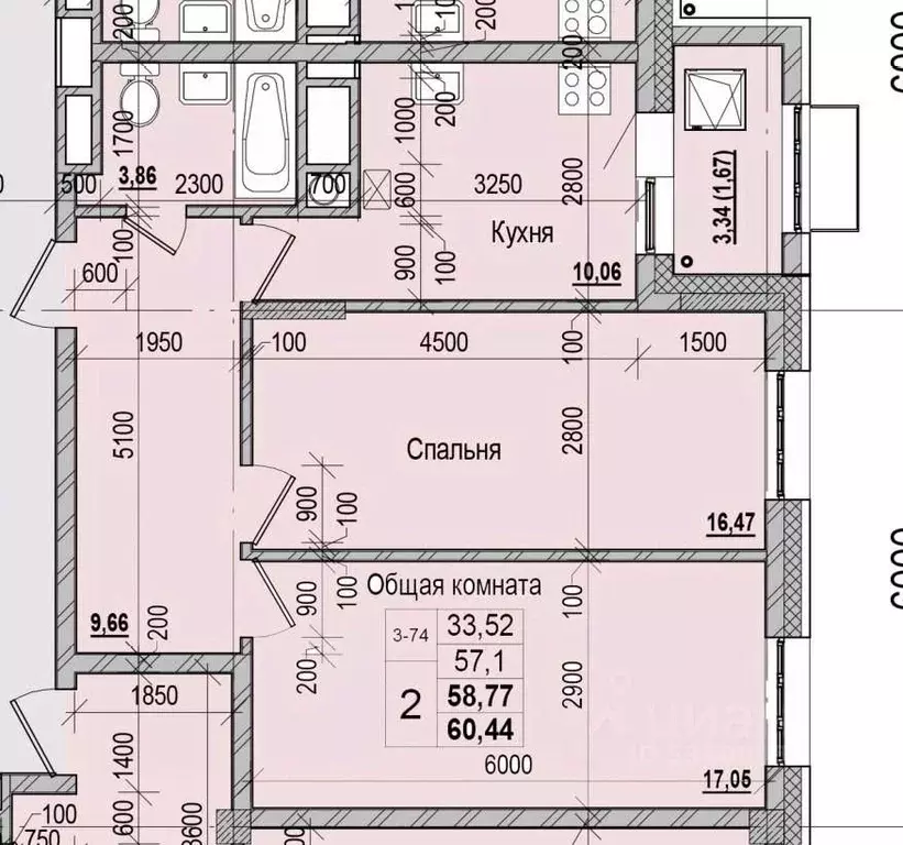 2-к кв. Саха (Якутия), Якутск ул. Чкалова, 47 (58.77 м) - Фото 1