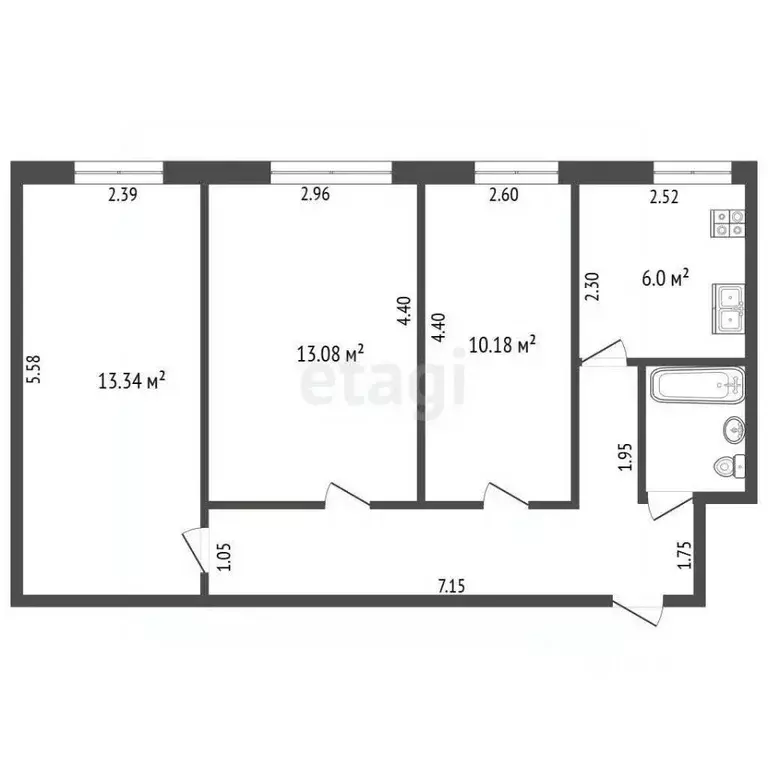 3-к кв. Красноярский край, Норильск Ленинский просп., 28к4 (54.8 м) - Фото 1