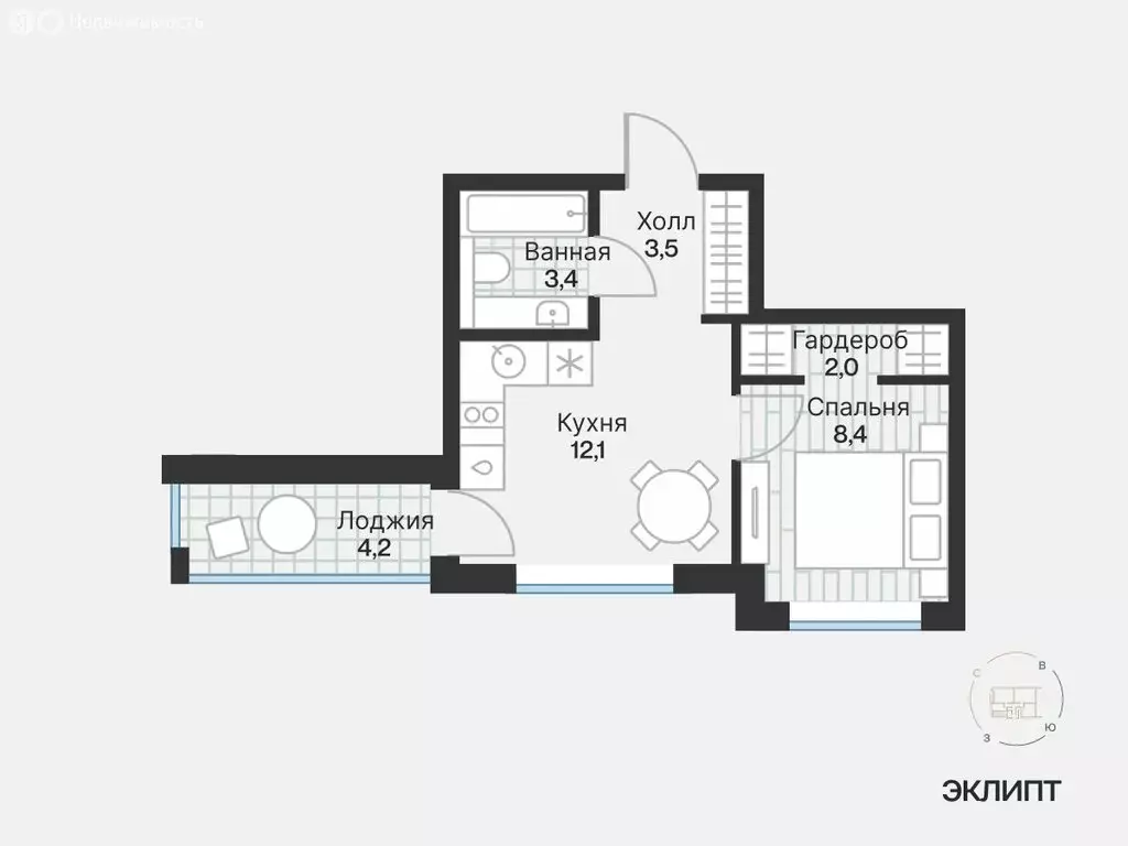 1-комнатная квартира: Тюмень, улица Игоря Комиссарова, 19 (31.4 м) - Фото 1