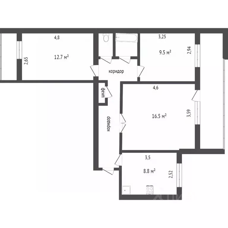 3-к кв. Калужская область, Калуга Окружная ул., 2 (65.7 м) - Фото 2