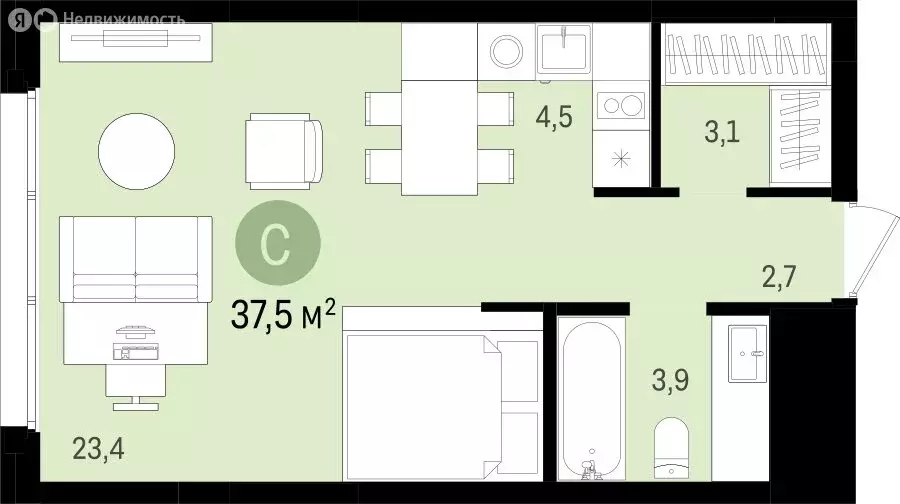 Квартира-студия: Новосибирск, улица Аэропорт, 23 (37.5 м) - Фото 1