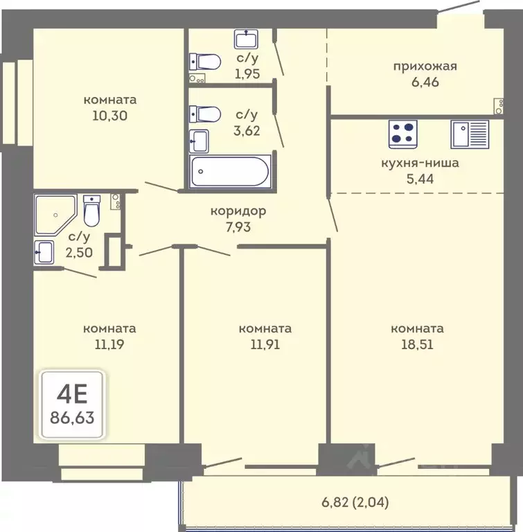 4-к кв. Пермский край, Пермь Кировоградская ул., 28 (86.63 м) - Фото 1