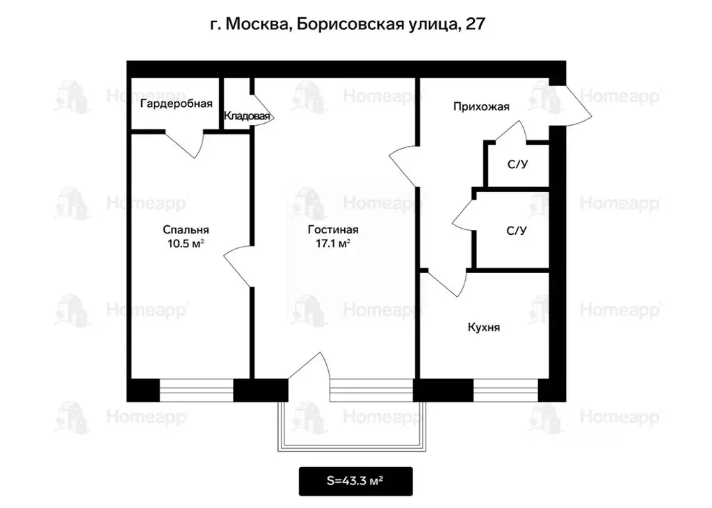 2-к кв. Москва Борисовская ул., 27 (43.3 м) - Фото 2