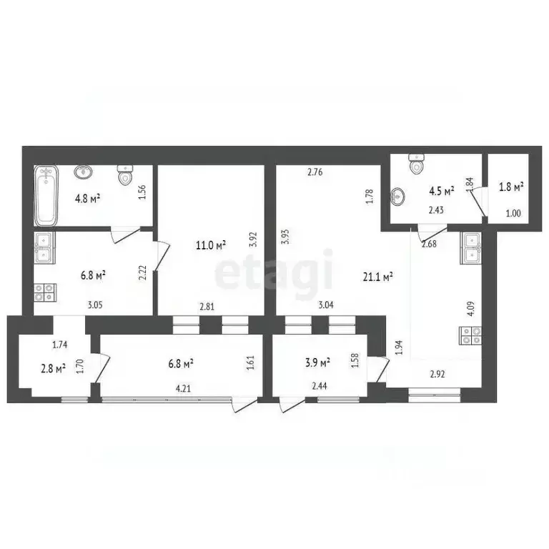 2-к кв. Ставропольский край, Пятигорск ул. Коста Хетагурова (63.5 м) - Фото 1