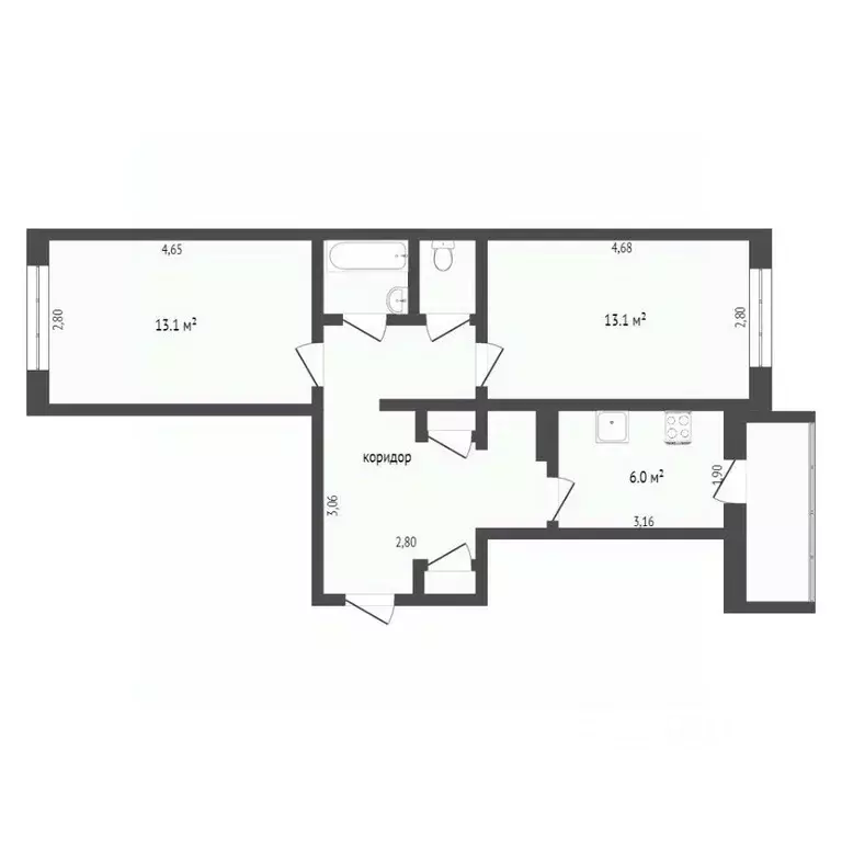 2-к кв. Бурятия, Улан-Удэ Солнечная ул., 16 (50.3 м) - Фото 1