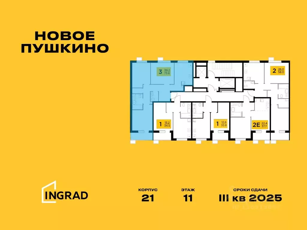 3-к кв. Московская область, Пушкино Новое Пушкино мкр,  (73.63 м) - Фото 1