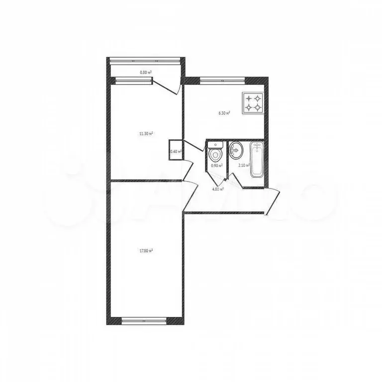 2-к. квартира, 43,6 м, 3/5 эт. - Фото 0