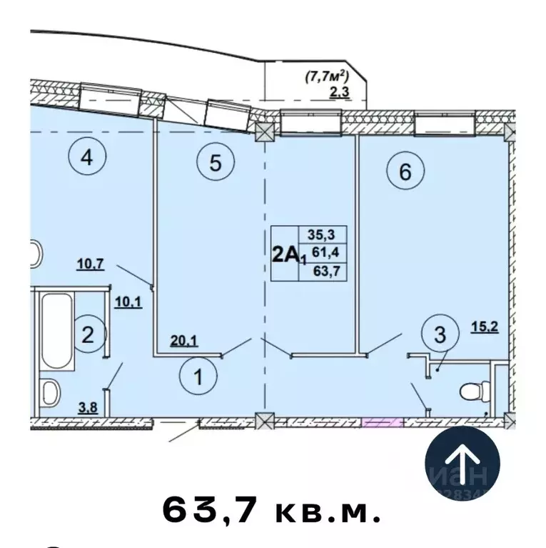 2-к кв. Хакасия, Абакан ул. Кирова, 185к4 (61.3 м) - Фото 1