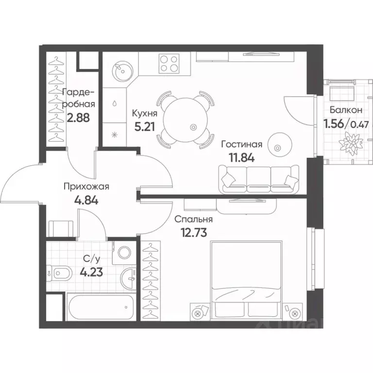 2-к кв. Татарстан, Казань Счастье в Казани жилой комплекс (42.2 м) - Фото 1