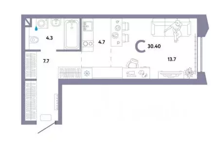 1-к кв. Москва Озерная ул., вл42 (30.4 м) - Фото 0