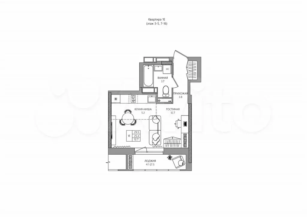 Квартира-студия, 27,5 м, 9/16 эт. - Фото 0