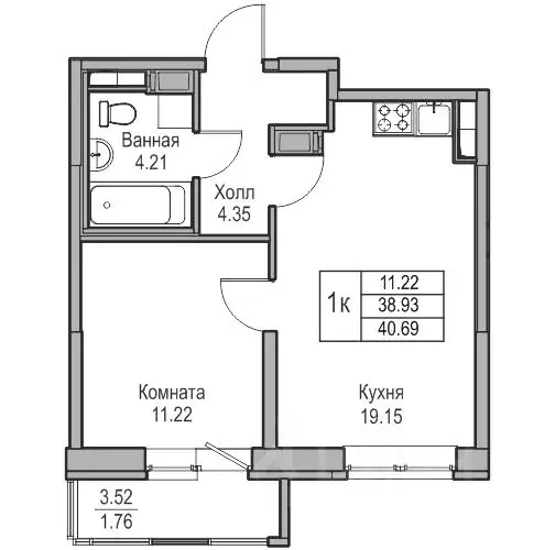 1-к кв. Санкт-Петербург ул. Ивинская, 1к3 (38.93 м) - Фото 0