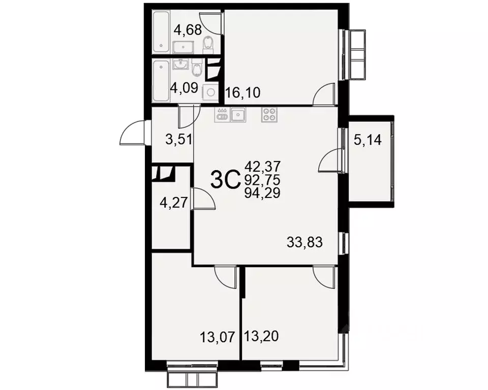 3-к кв. Тульская область, Тула Хлебная пл. (94.29 м) - Фото 0
