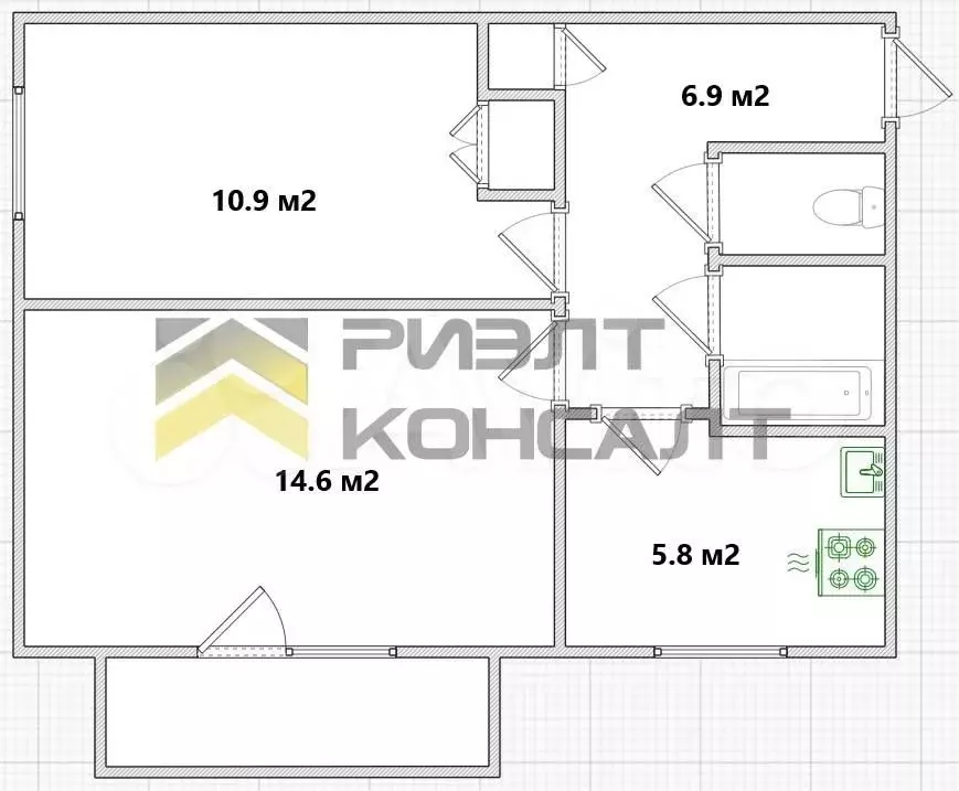 2-к. квартира, 41,7 м, 7/9 эт. - Фото 0