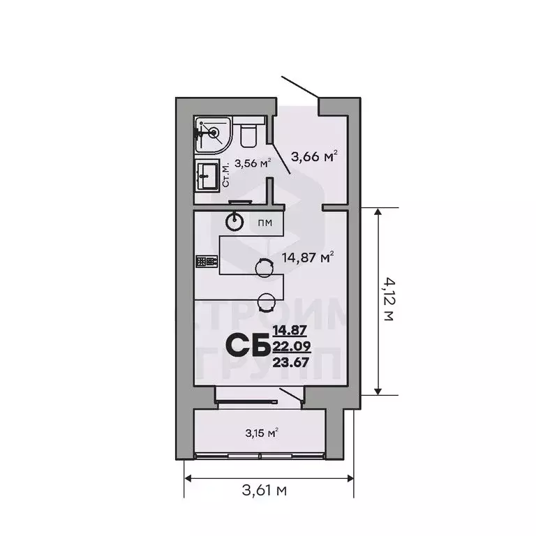 Квартира-студия: Ковров, улица Строителей, 43/1 (23.67 м) - Фото 1