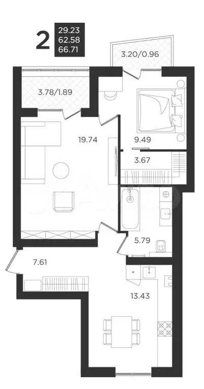 2-к. квартира, 62,6 м, 3/4 эт. - Фото 1