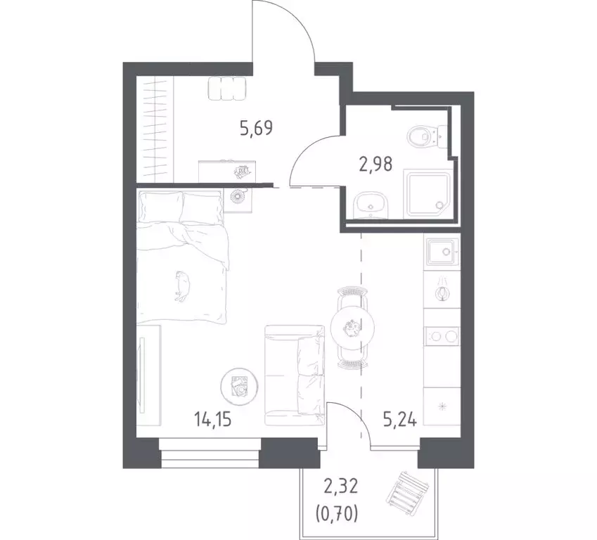 Квартира-студия: Казань, ЖК Манзара Тауэрс (28.76 м) - Фото 1