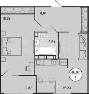 2-к. квартира, 47м, 7/9эт. - Фото 1