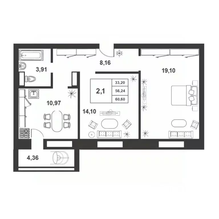 2-к кв. Новгородская область, Великий Новгород 2-й кв-л,  (56.24 м) - Фото 0