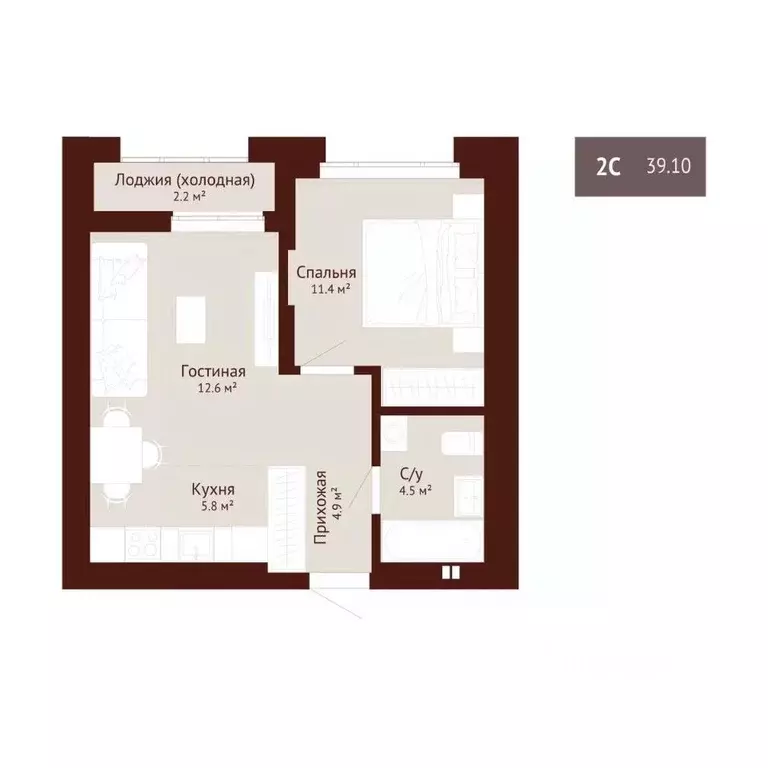 2-к кв. Кемеровская область, Новокузнецк ул. Доз (40.2 м) - Фото 0