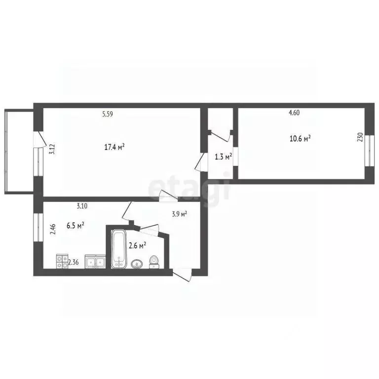 2-к кв. Севастополь ул. Дмитрия Ульянова, 16 (42.9 м) - Фото 2